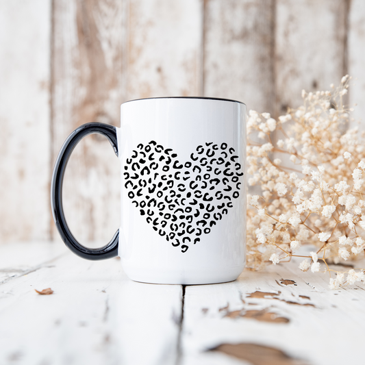Black Leopard Heart Mug